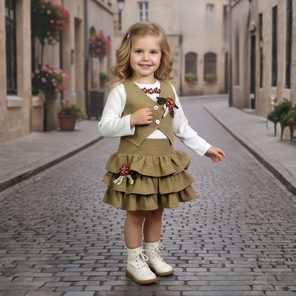 Girls Stylish Green Western Skirt Top & Set