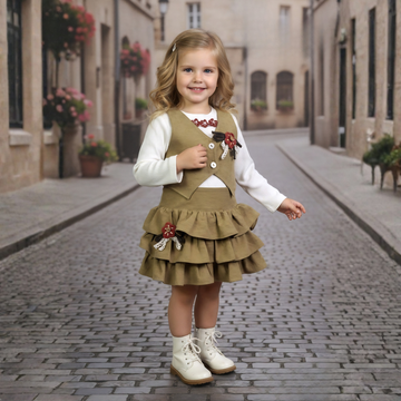 Girls Stylish Green Western Skirt Top & Set