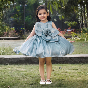Girls Satin Party Wear Frock with Bow
