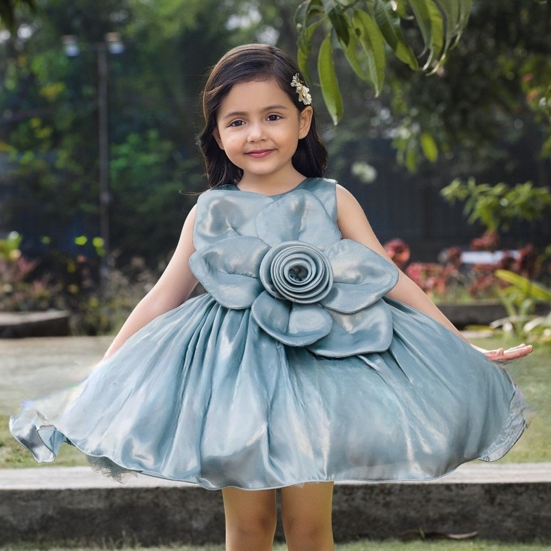 Girls Satin Party Wear Frock with Bow