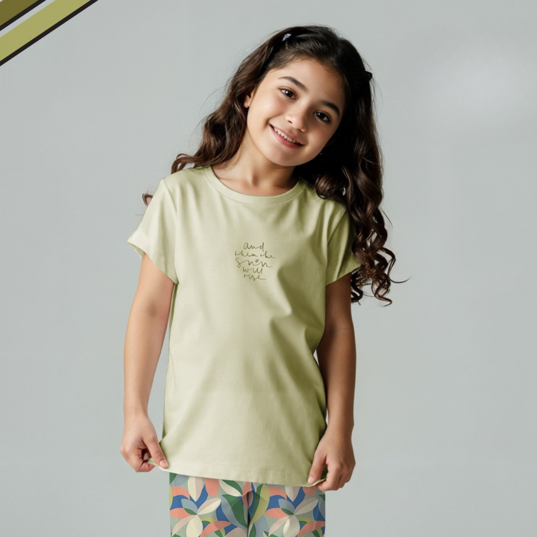 Green  Printed Cotton Night Suit Girls