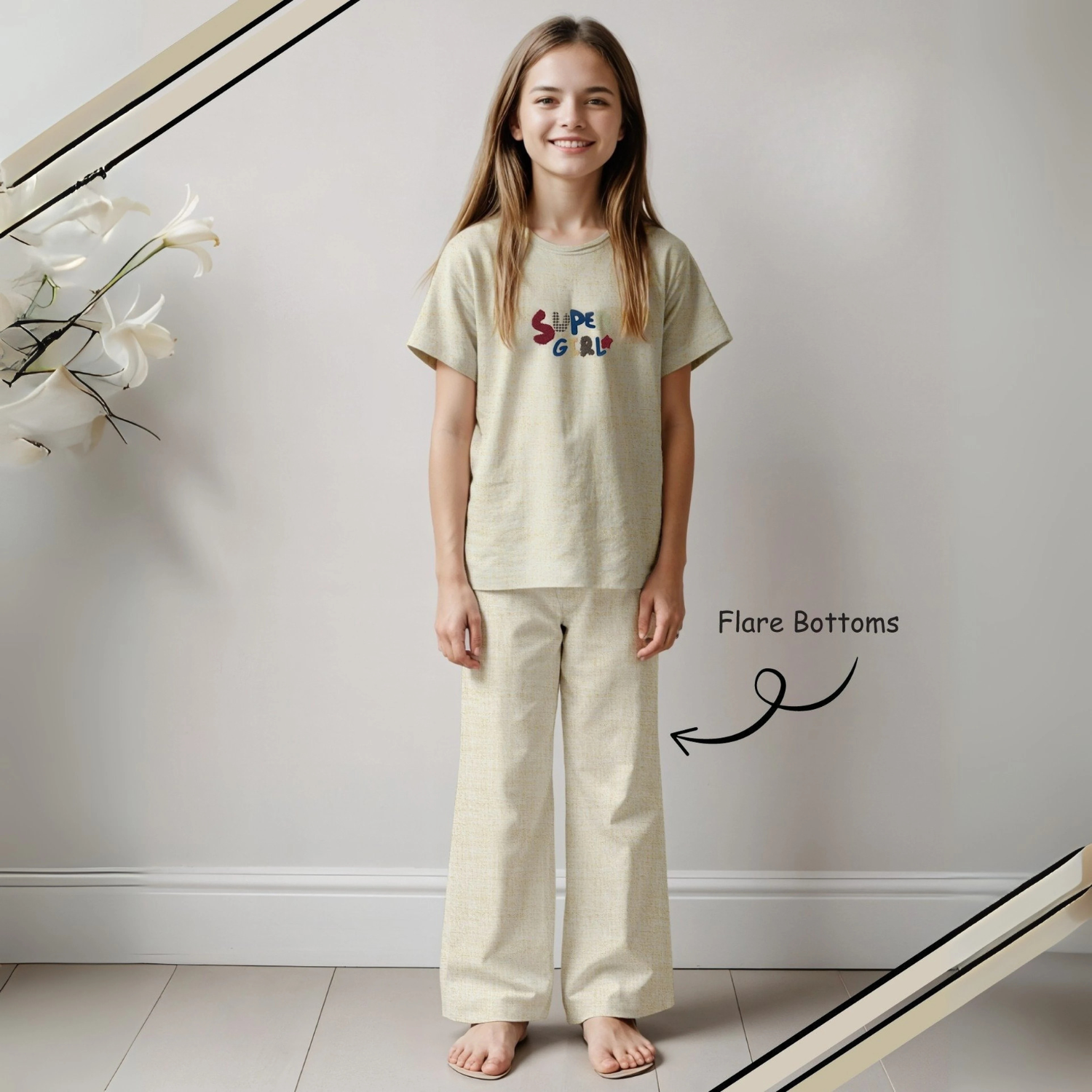 Fawn Stylish Printed Night Suit Set For Girls