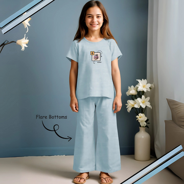 Blue Stylish Printed Night Suit Set For Girls
