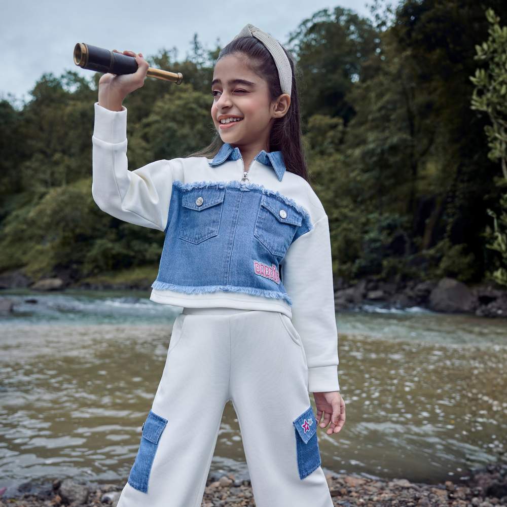 Girls White Casual Full Sleeves Pant Set