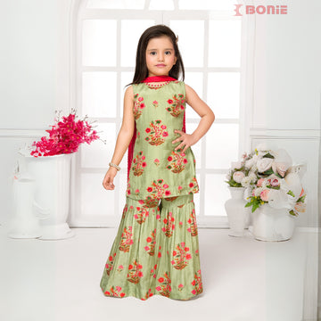 Pista Green  Digital Print for  Sharara Suit