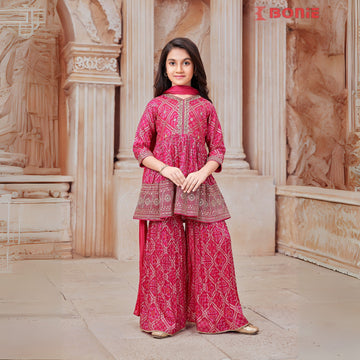 Rani Pink  Top and Sharara Set for Girls