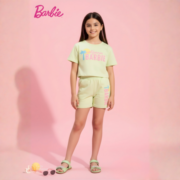 Girls Barbie Printed Top with Shorts Set