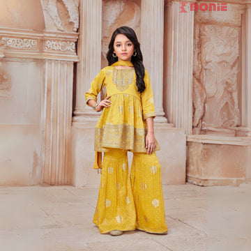 Mustard yellow silk palazzo set with dupatta