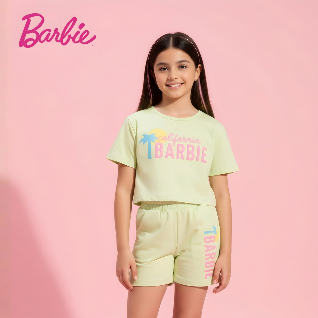 Girls Barbie Printed Top with Shorts Set