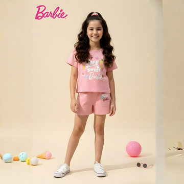 Girls Barbie Printed Top with Shorts Set