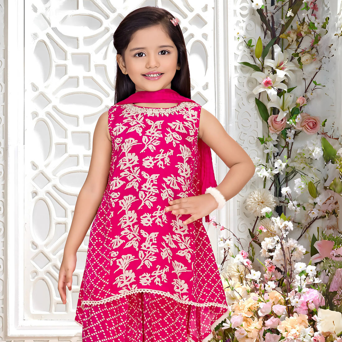 Sleeveless Floral Printed Kurta With Dhoti Set