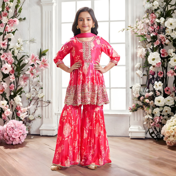 Rani Floral Embroidered Sharara Set for Girls