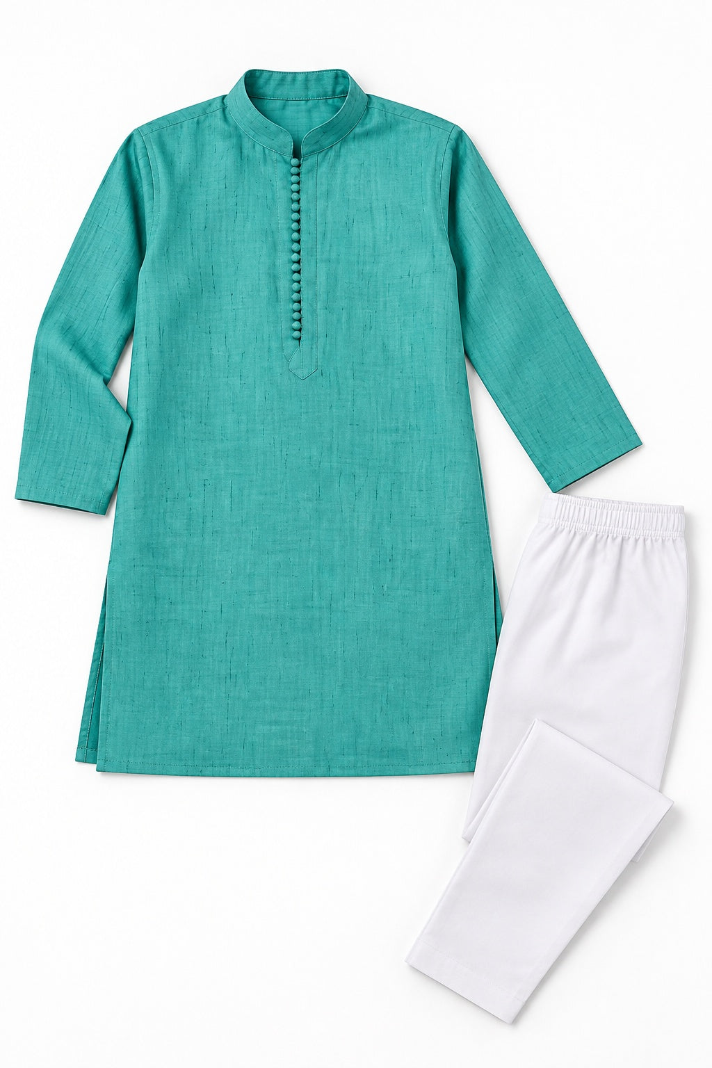 Boys Green Kurta and White Pajama Set (Shoes Not Included)