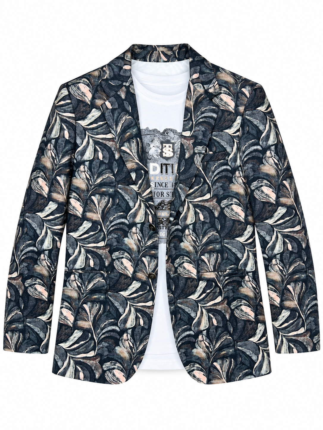 Boys Black Botanical Print Blazer