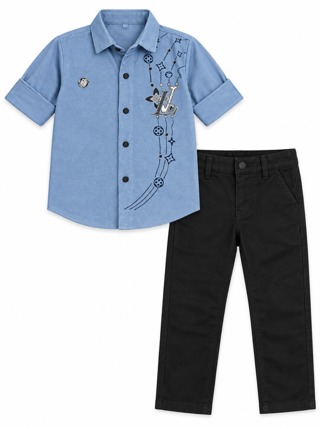 Boys Blue Full Sleeve Shirt and Pants Set