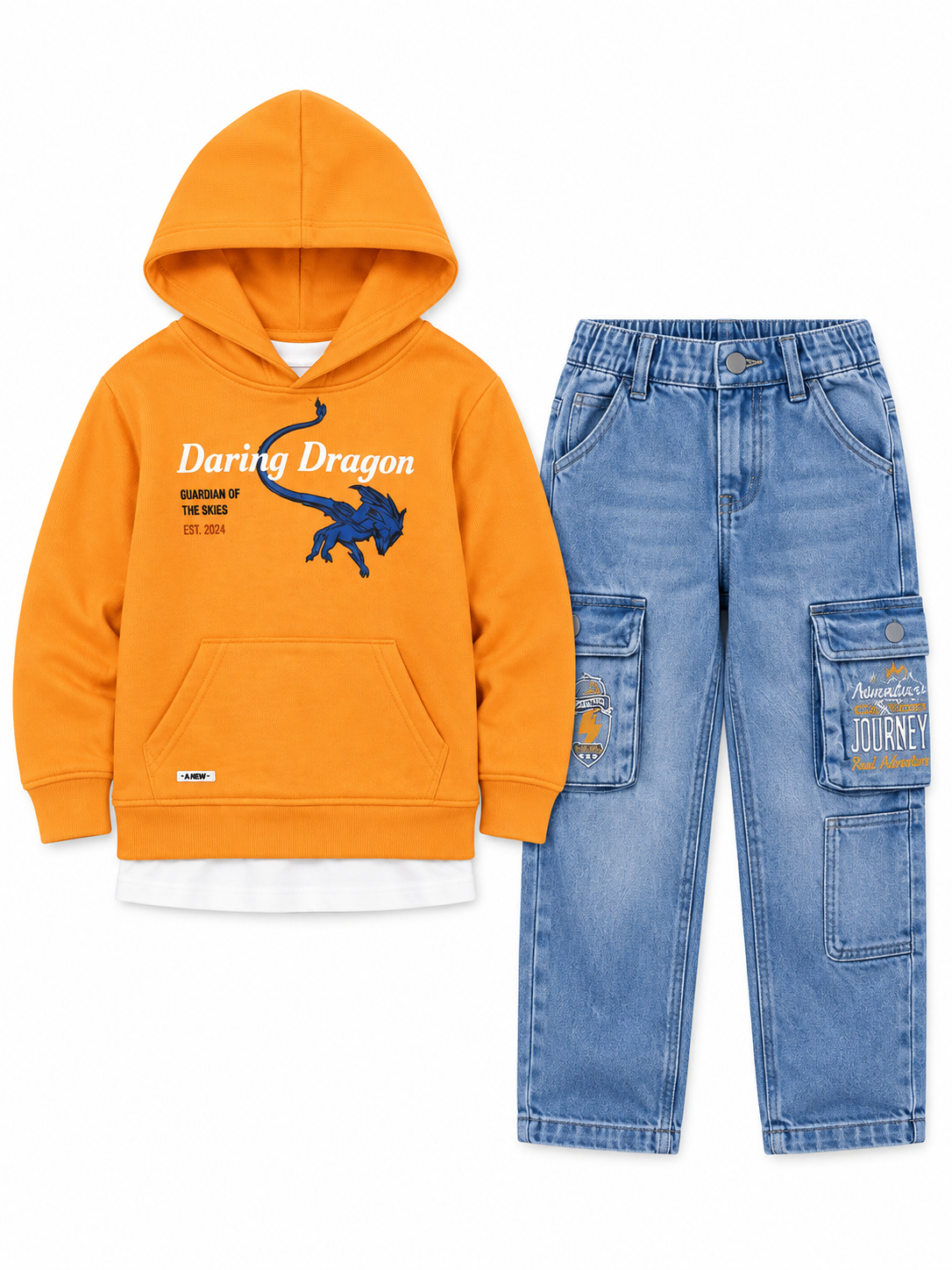 Boys Orange Hooded Sweatshirt and Jeans Set
