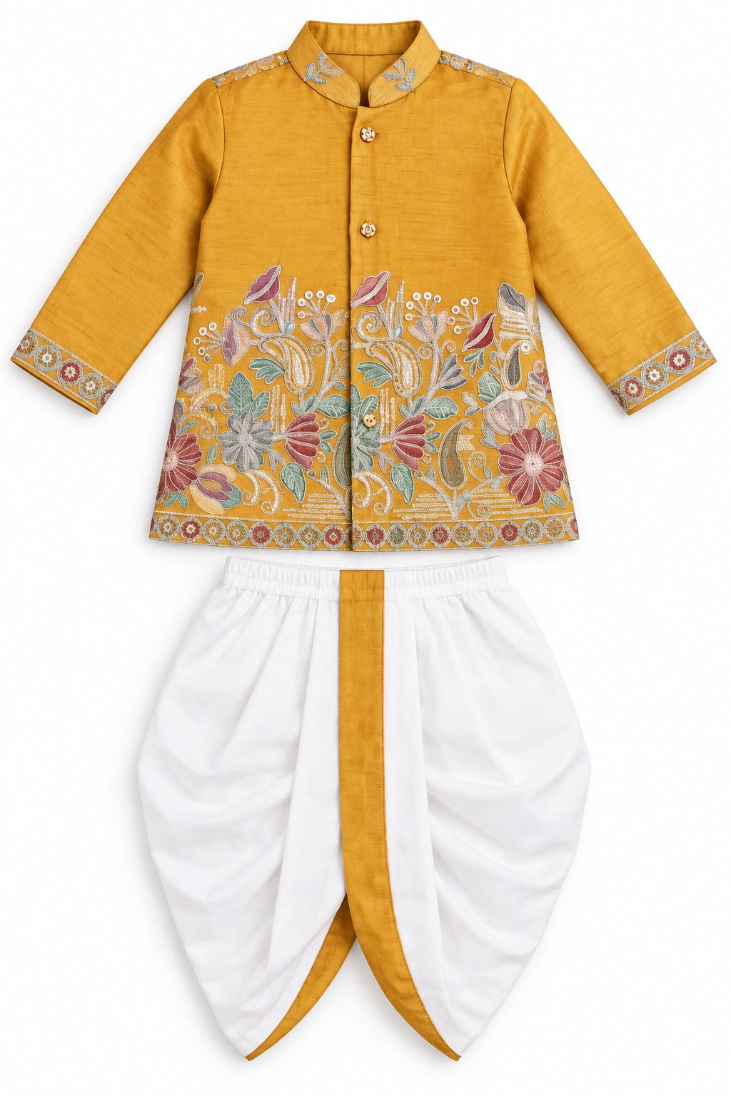 Boys Gold Patterned Kurta and Dhoti Set (Shoes Not Included)