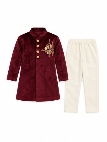 Boys Maroon Kurta and Cream Pajama Set (Shoes Not Included)
