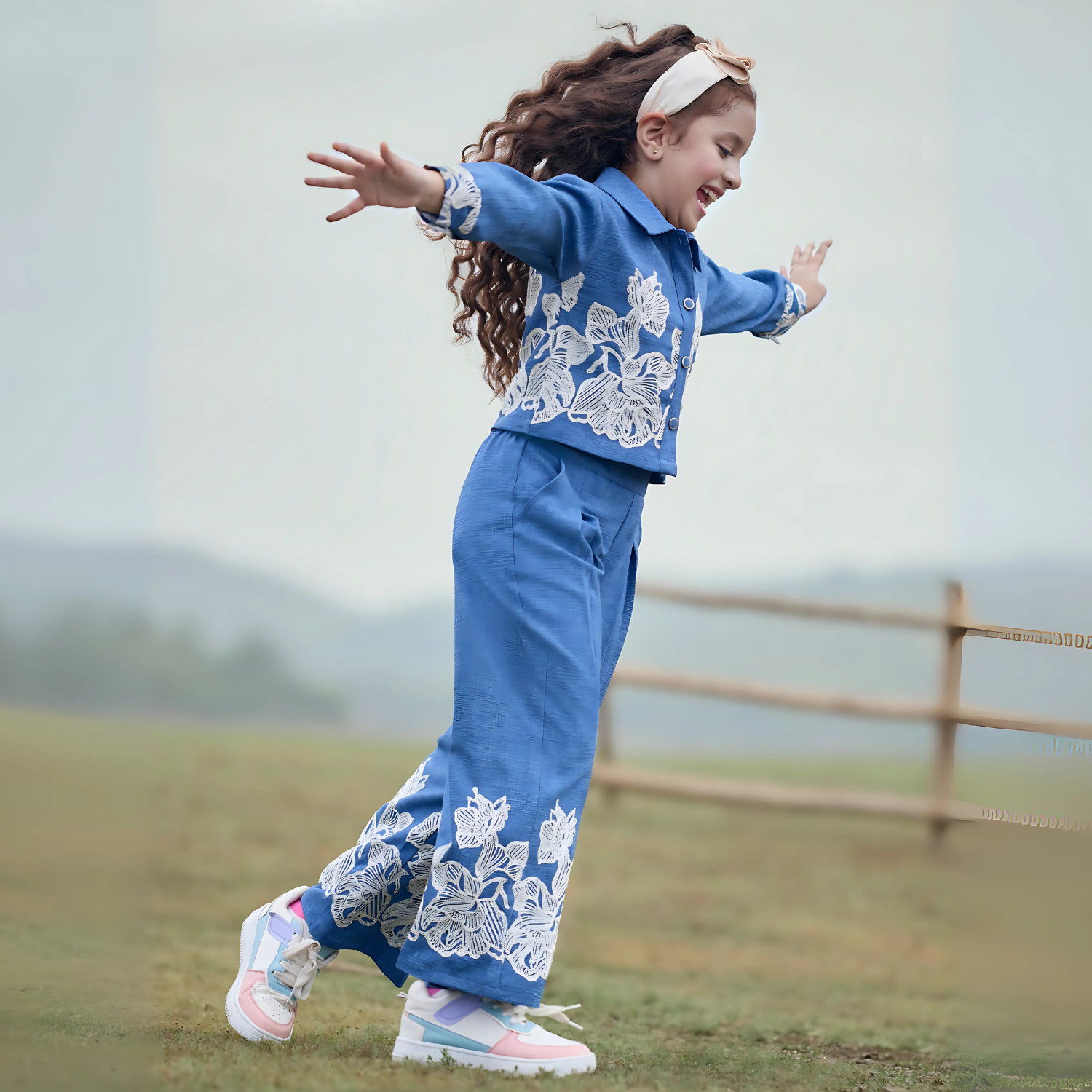 Embroidered Trendy Blue Palazzo Set for Girls