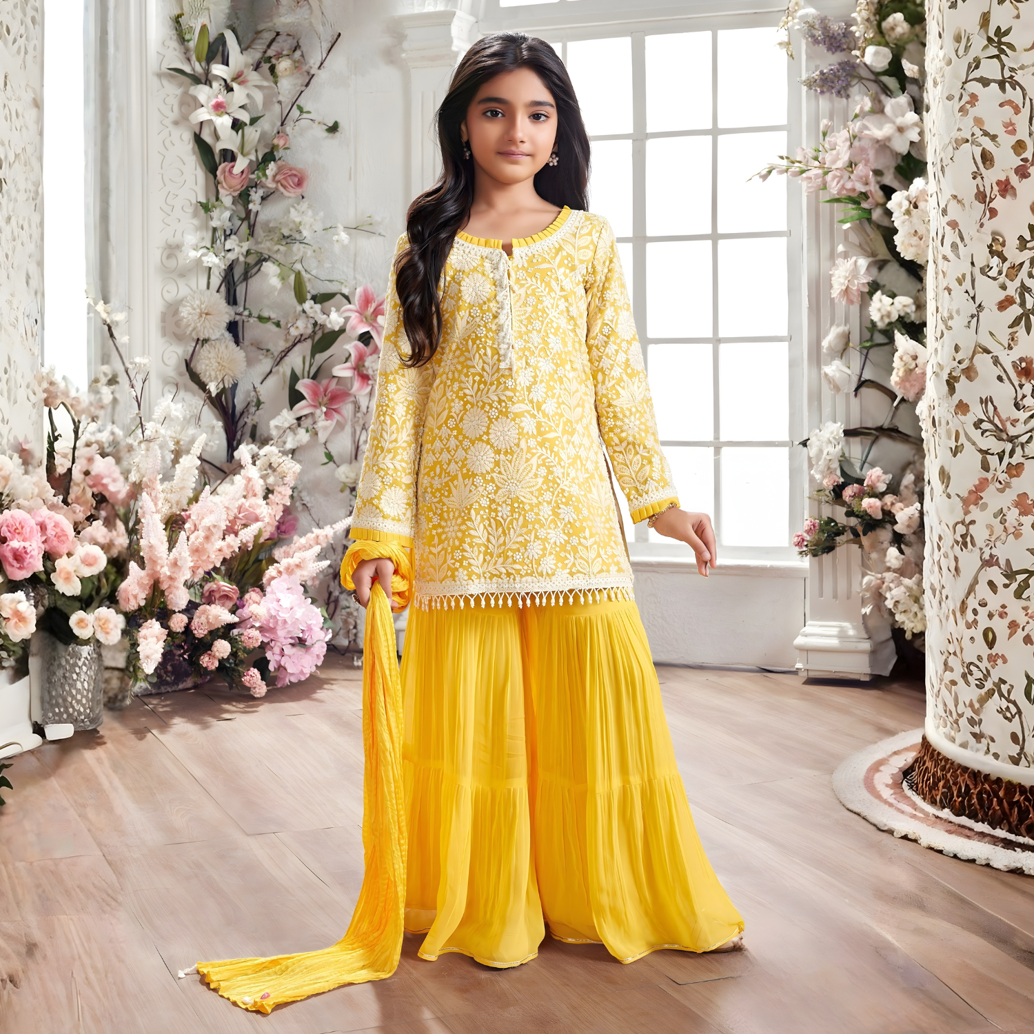 Sunshine Yellow Embroidered Kurta with Sharara Pants