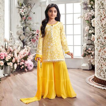 Sunshine Yellow Embroidered Kurta with Sharara Pants