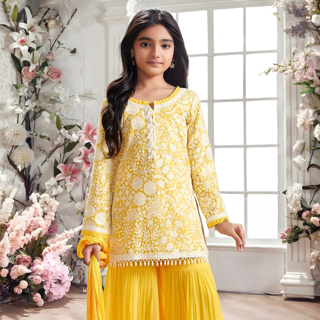 Sunshine Yellow Embroidered Kurta with Sharara Pants