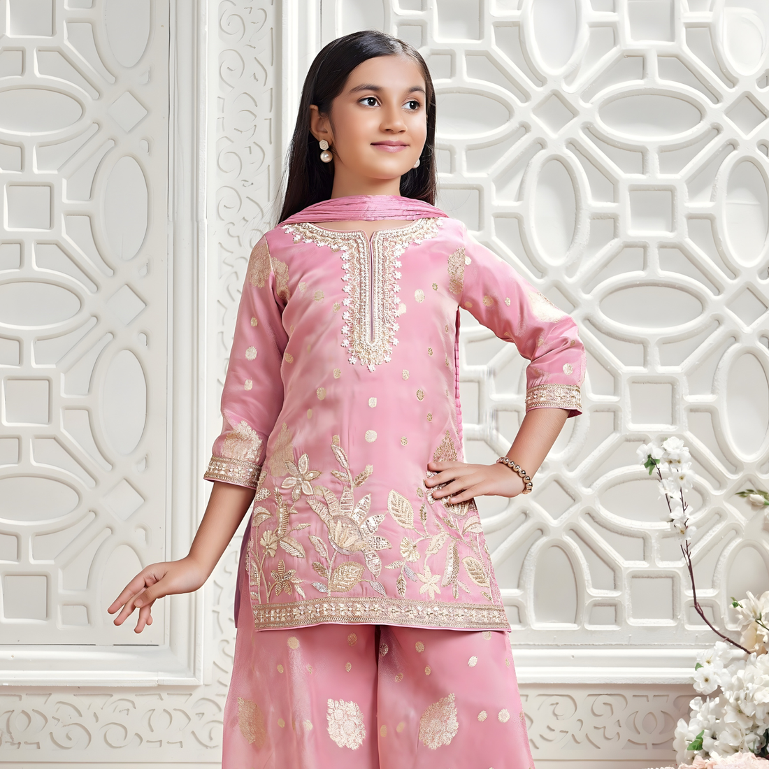 Light Pink Palazzo Suit With Dupatta