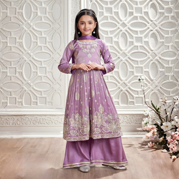 Elegant Purple Embroidered Sharara Suit Set
