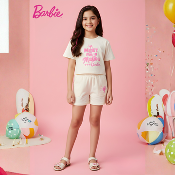 Girls Barbie Printed Top with Shorts Set