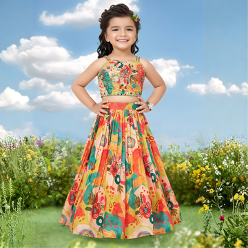 Multi colour Digital Print, Lehenga Choli for Girls