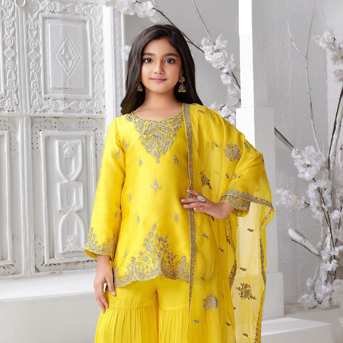 Sunshine Yellow Embroidered Kurta with Sharara Suit