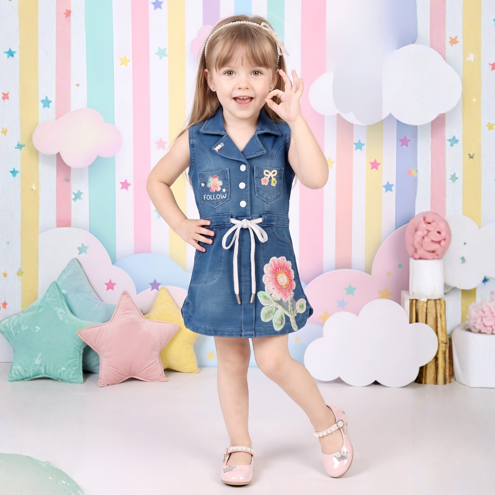 Girls Light Blue A-Line Knee-Length Frock