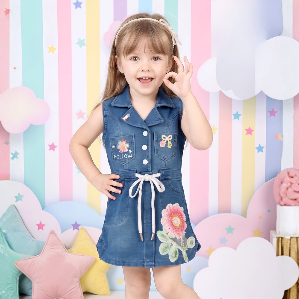 Girls Light Blue A-Line Knee-Length Frock