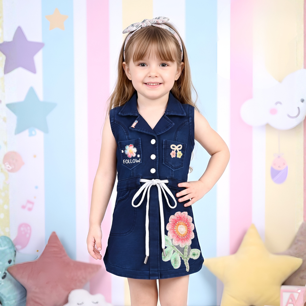 Girls Blue A-Line Knee-Length Frock