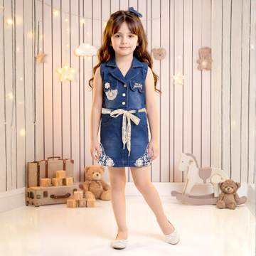 Stylish Girls Denim Western Frock