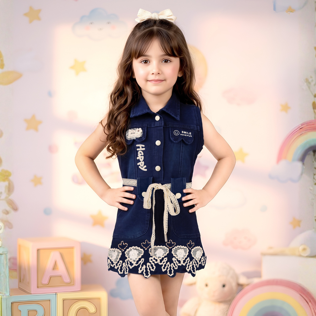 Stylish Girls Denim Western Frock