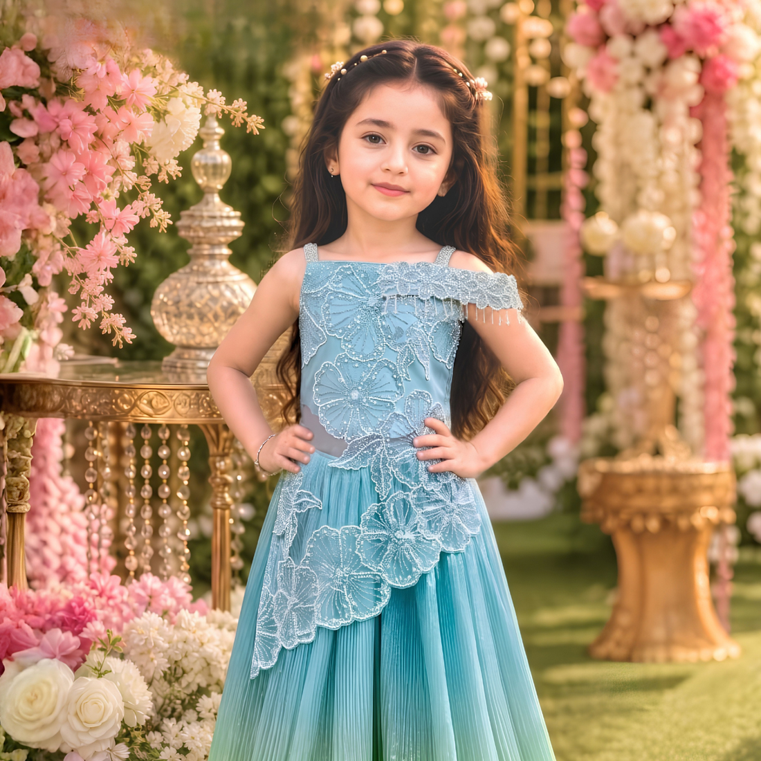 Elegant Green Floral Embellished Lehenga Choli Set