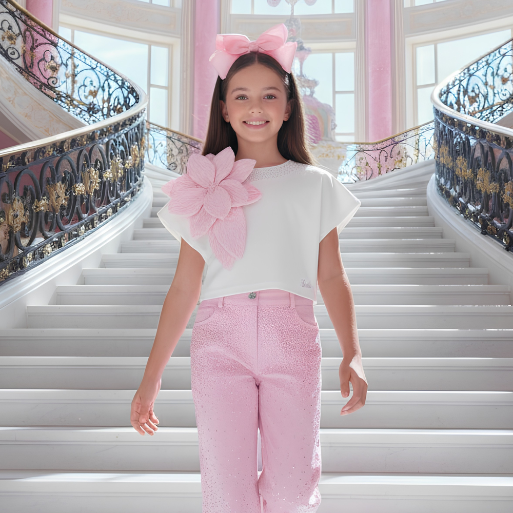 Barbie Pink Rhinestone Embellished Pant Set
