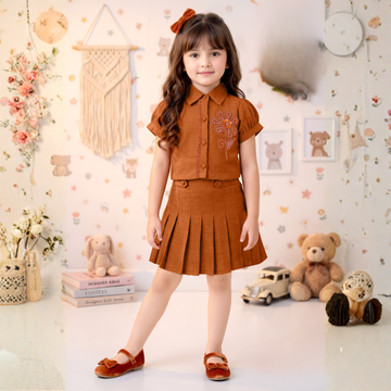 Girls Stylish Shirt Collar Top & Skirt Set