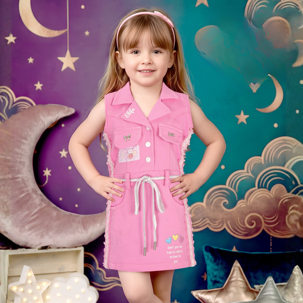 Stylish Pink Sleeveless Frock For Girls