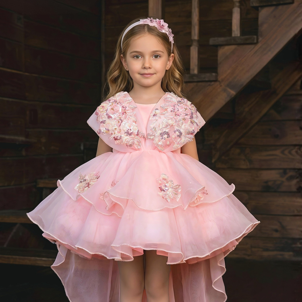 “Stylish Kids Pink Party Wear Frock