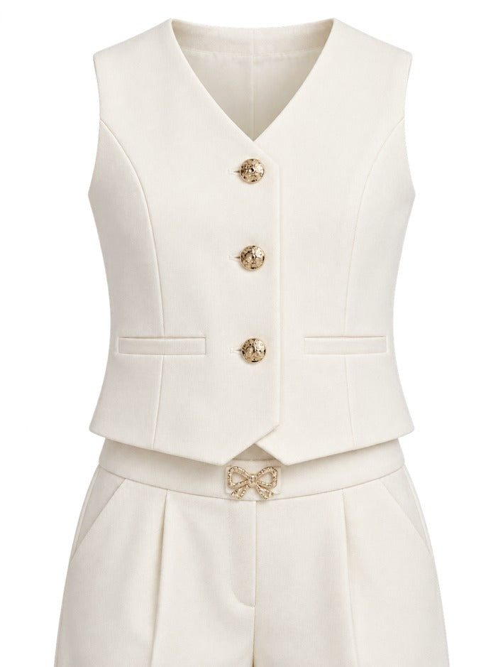 Girls White Waistcoat and Wide-Leg Pants Set