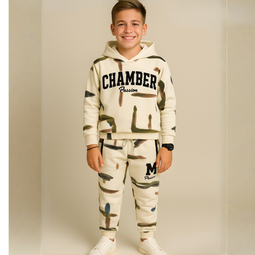 Boys Cream Stylish Printed Cord Set