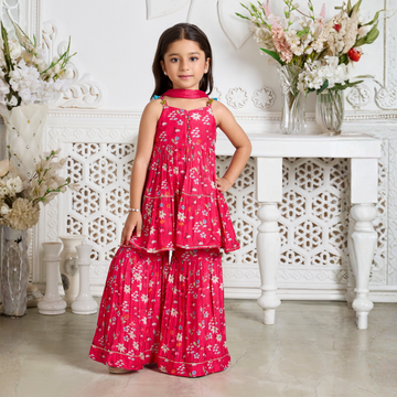 Girls Rani Kurta Sharara Set with Dupatta