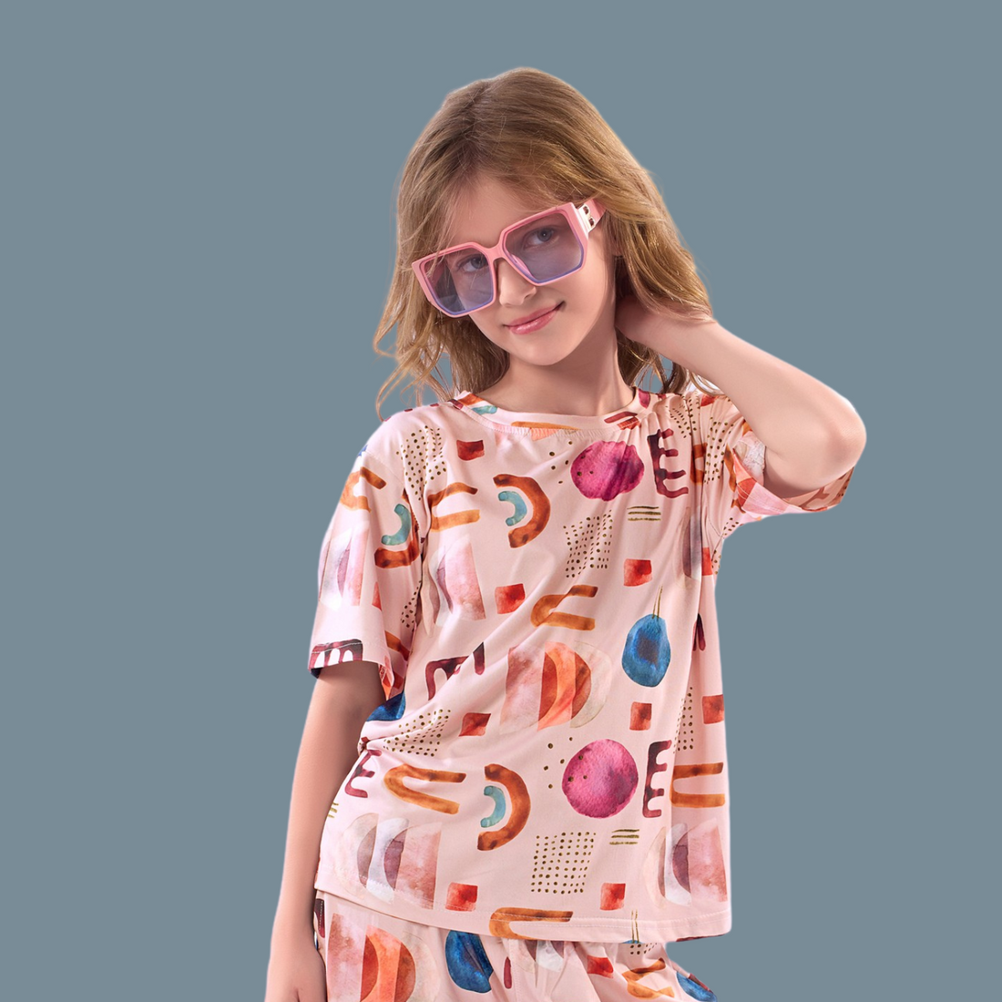 Girls Pink & Printed Night Suit