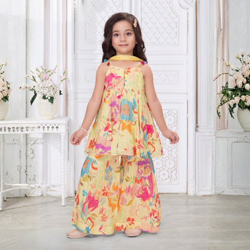 Girls Floral Print Yellow Color Sharara Suit