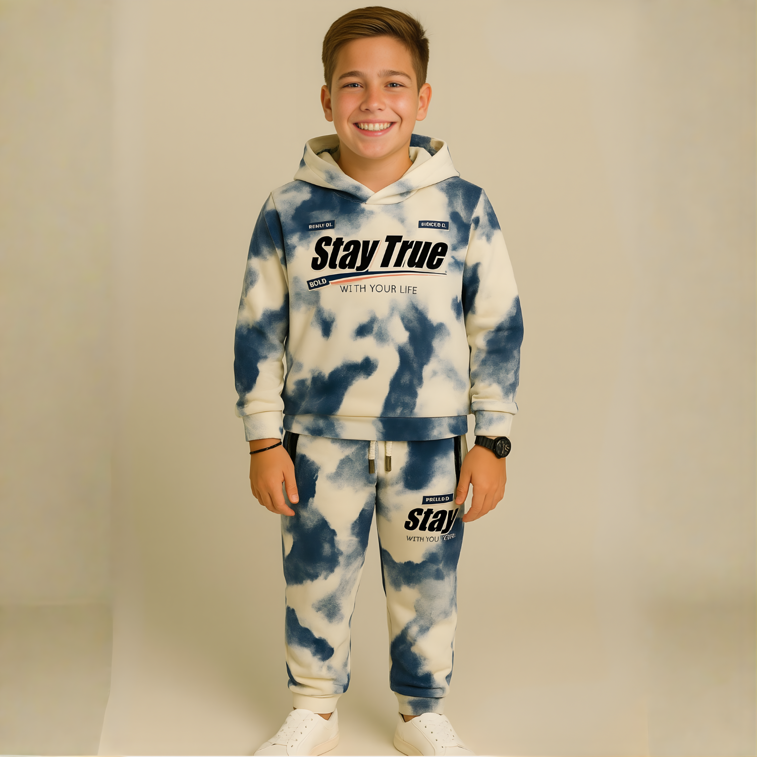 Boys Blue Stylish Printed Cord Set