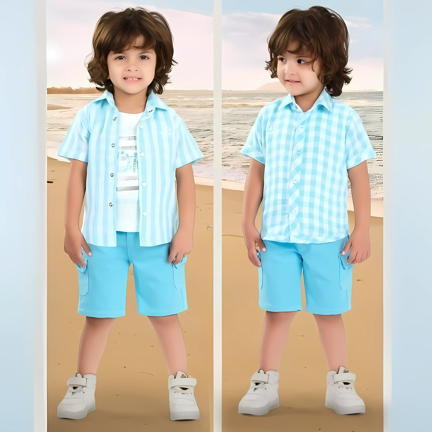 Boys Striped Pure Cotton Shirt With Shorts