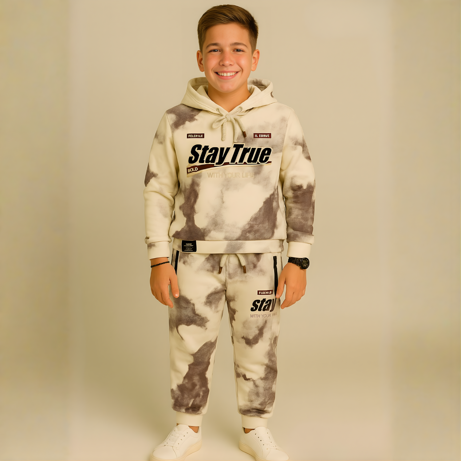 Boys Brown Stylish Printed Cord Set