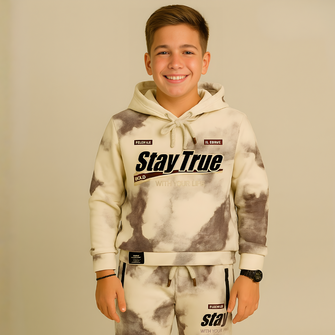 Boys Brown Stylish Printed Cord Set